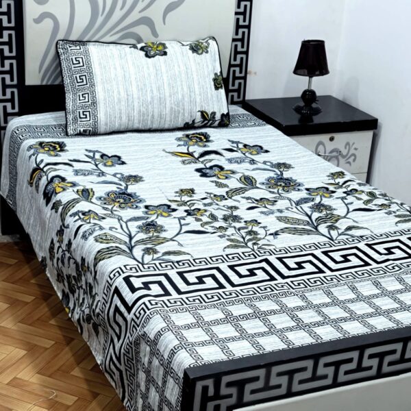 Elegant 3D Crystal Cotton Single Pair Bedsheet Set – Durable & Stylish - Image 2