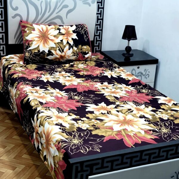 Elegant 3D Crystal Cotton Single Pair Bedsheet Set – Durable & Stylish - Image 13