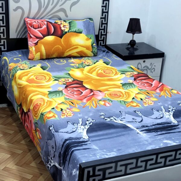 Elegant 3D Crystal Cotton Single Pair Bedsheet Set – Durable & Stylish - Image 4