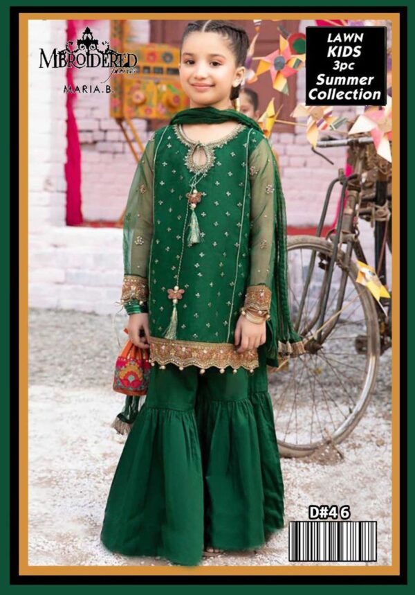 Maria B Kids 3-Piece Lawn Suit – Elegant Embroidered Lawn Set for Kids - Image 3