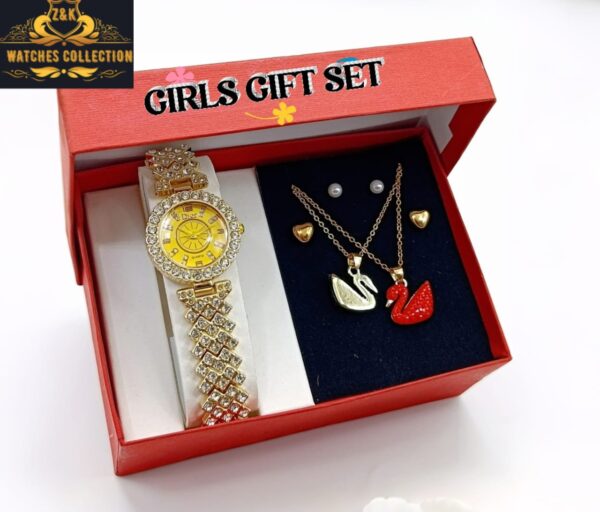 Z&K Gucci-Inspired Girls’ Diamond Stone Jewelry Watch Gift Set - Image 2