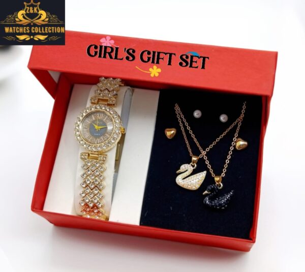 Z&K Gucci-Inspired Girls’ Diamond Stone Jewelry Watch Gift Set - Image 5