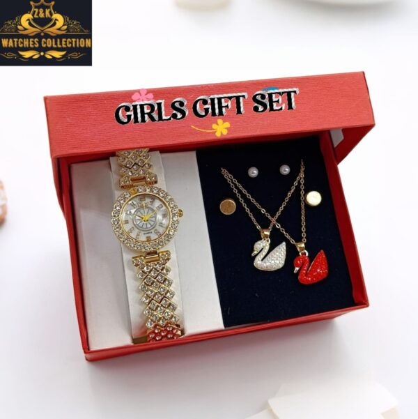Z&K Gucci-Inspired Girls’ Diamond Stone Jewelry Watch Gift Set - Image 4