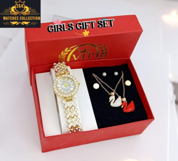 Z&K Gucci-Inspired Girls’ Diamond Stone Jewelry Watch Gift Set - Image 3