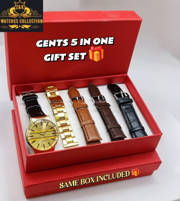 Z&K Gents 5-in-1 Gift Set – Stylish Watch with Multiple Straps & Gold Chain - Image 3