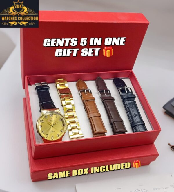 Z&K Gents 5-in-1 Gift Set – Stylish Watch with Multiple Straps & Gold Chain - Image 2