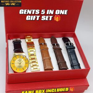 Z&K Gents 5-in-1 Gift Set – Stylish Watch with Multiple Straps & Gold Chain