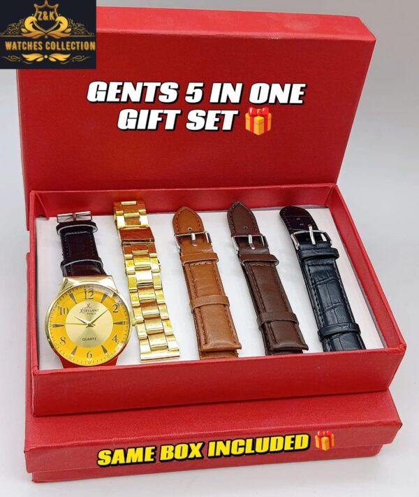 Z&K Gents 5-in-1 Gift Set – Stylish Watch with Multiple Straps & Gold Chain