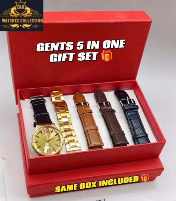 Z&K Gents 5-in-1 Gift Set – Stylish Watch with Multiple Straps & Gold Chain - Image 6