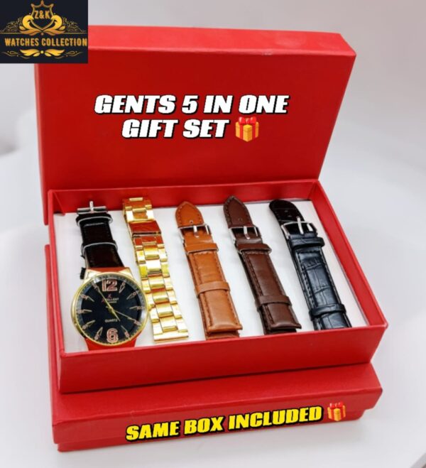 Z&K Gents 5-in-1 Gift Set – Stylish Watch with Multiple Straps & Gold Chain - Image 4
