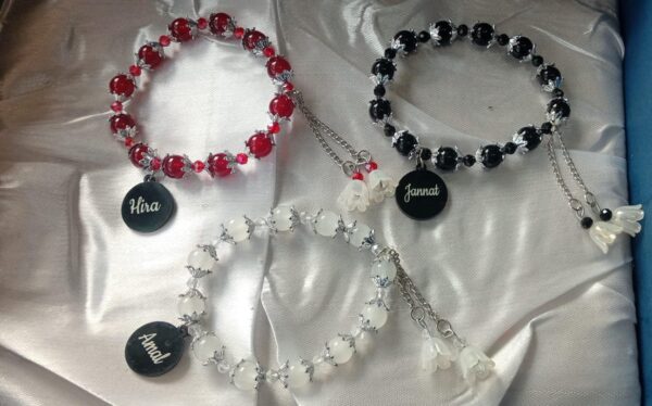 Trendy Customized Marble Beads Bracelet with Engraved Name Charm - Image 3