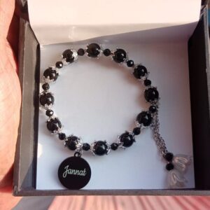 Trendy Customized Marble Beads Bracelet with Engraved Name Charm