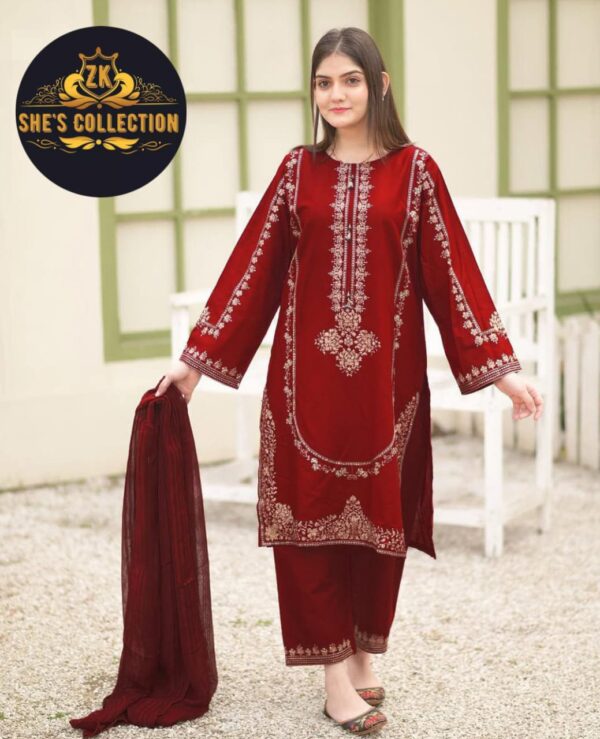 Elegant 3-Piece Sequence Embroidered Silk Suit with Chiffon Dupatta - Image 8