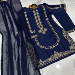 Elegant 3-Piece Sequence Embroidered Silk Suit with Chiffon Dupatta