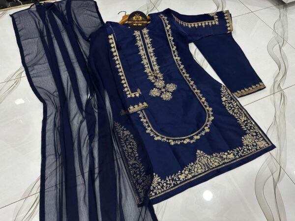 Elegant 3-Piece Sequence Embroidered Silk Suit with Chiffon Dupatta