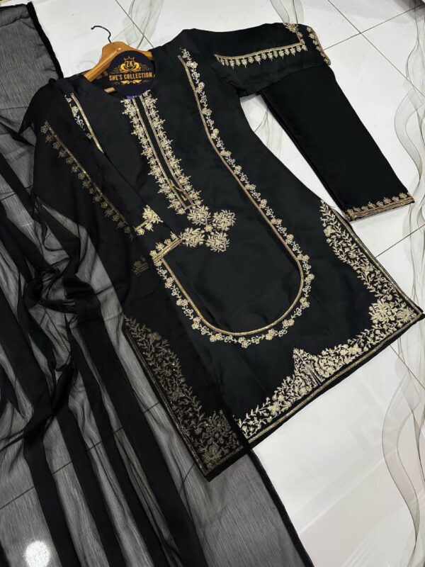 Elegant 3-Piece Sequence Embroidered Silk Suit with Chiffon Dupatta - Image 5