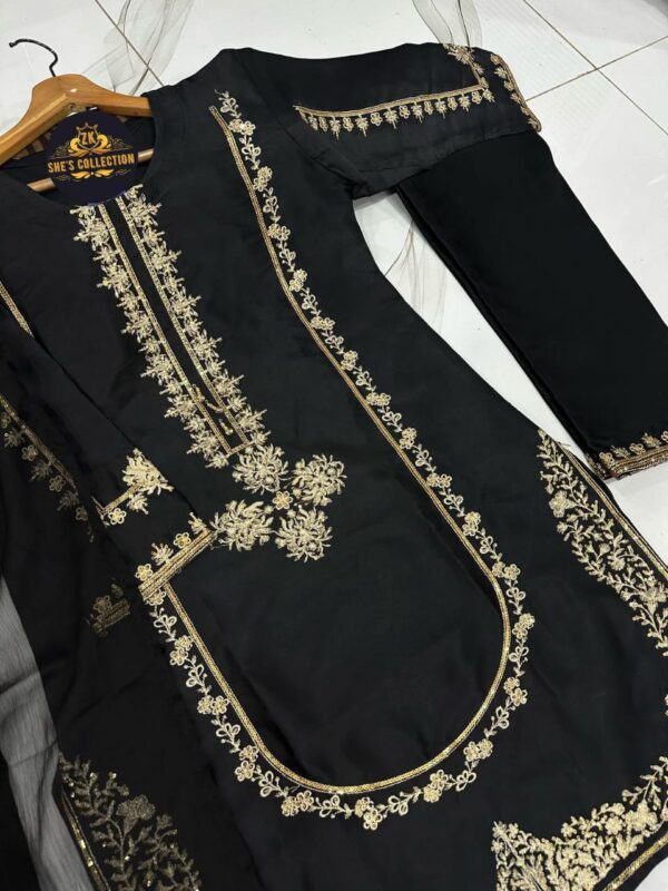Elegant 3-Piece Sequence Embroidered Silk Suit with Chiffon Dupatta - Image 3