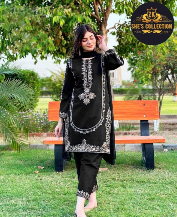 Elegant 3-Piece Sequence Embroidered Silk Suit with Chiffon Dupatta - Image 11