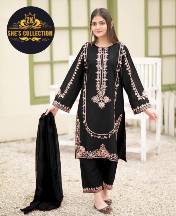 Elegant 3-Piece Sequence Embroidered Silk Suit with Chiffon Dupatta - Image 4