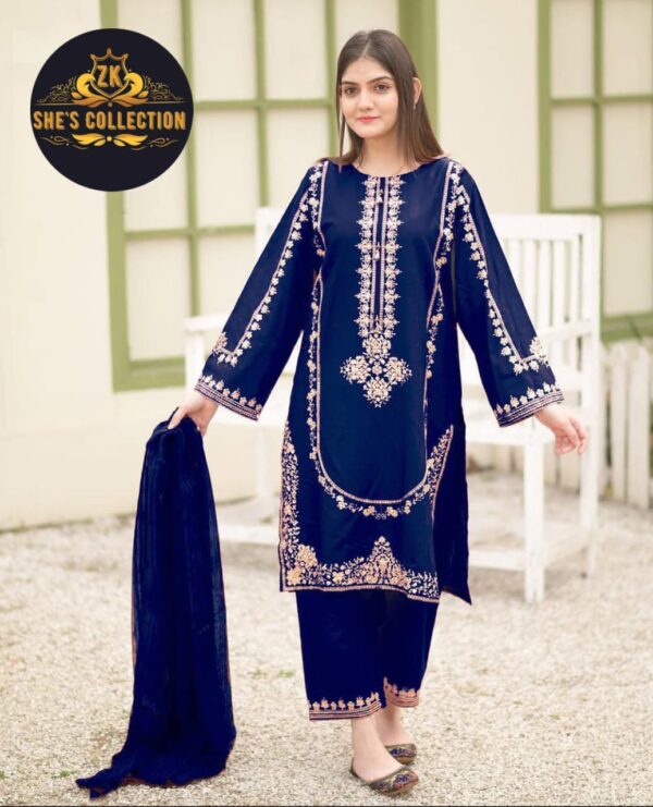 Elegant 3-Piece Sequence Embroidered Silk Suit with Chiffon Dupatta - Image 10