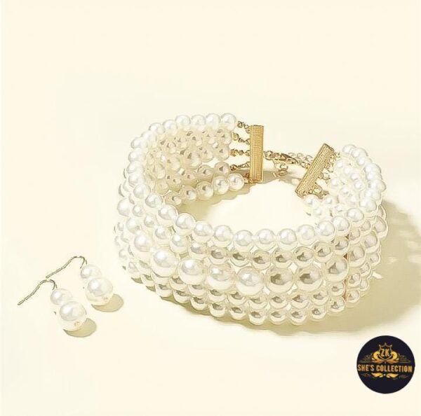 Elegant Golden China Pearls Choker Set with Matching Earrings - Image 3