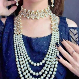 Elegant Kundan Mala Set with Pearls – Available in Gold & Silver