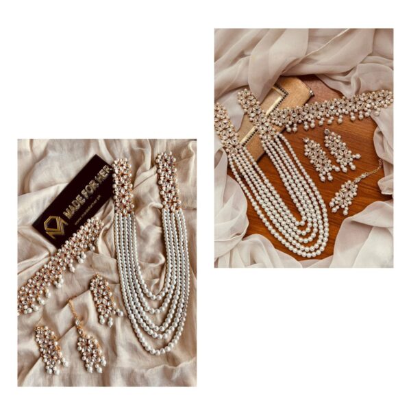 Elegant Kundan Mala Set with Pearls – Available in Gold & Silver - Image 3