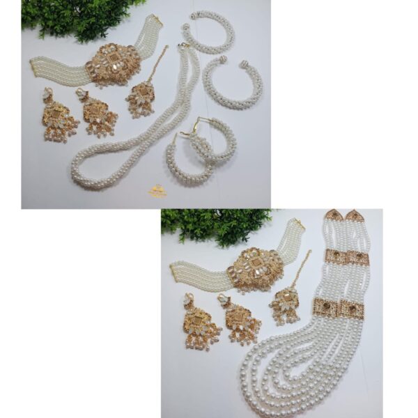 Radiate Royalty – Golden Farshi Kundan Choker & Pearl Mala Set - Image 4