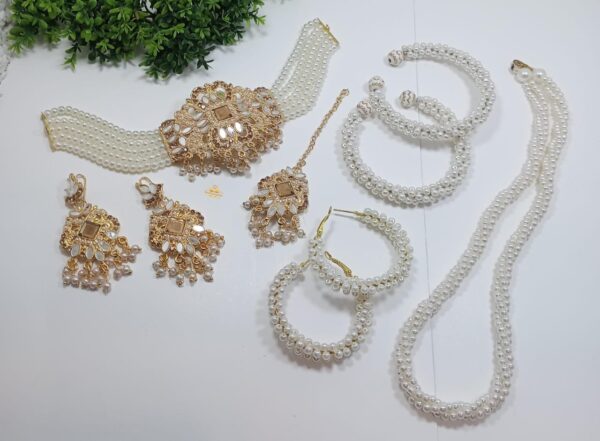 Radiate Royalty – Golden Farshi Kundan Choker & Pearl Mala Set - Image 2