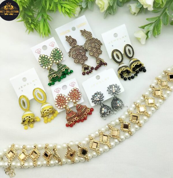 Sparkle in Tradition – 7-Piece Fancy Indian Gajra Jhumki Earring Set