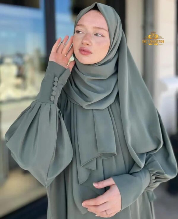 Grace in Every Fold – Olive Georgette Abaya with Matching Stoller - Image 4