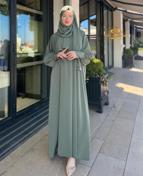 Grace in Every Fold – Olive Georgette Abaya with Matching Stoller