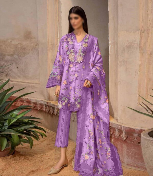 Crimson-Flower Peace – Luxury Swiss Lawn 3-Piece with Silk Dupatta - Image 2
