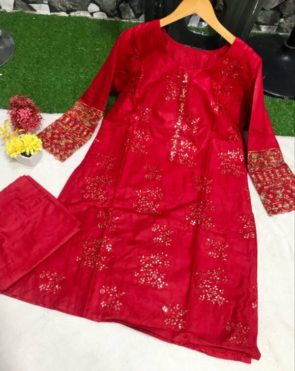 Elegant Multi Asteen 2-Piece Cotton Outfit with Hand Work - Image 4