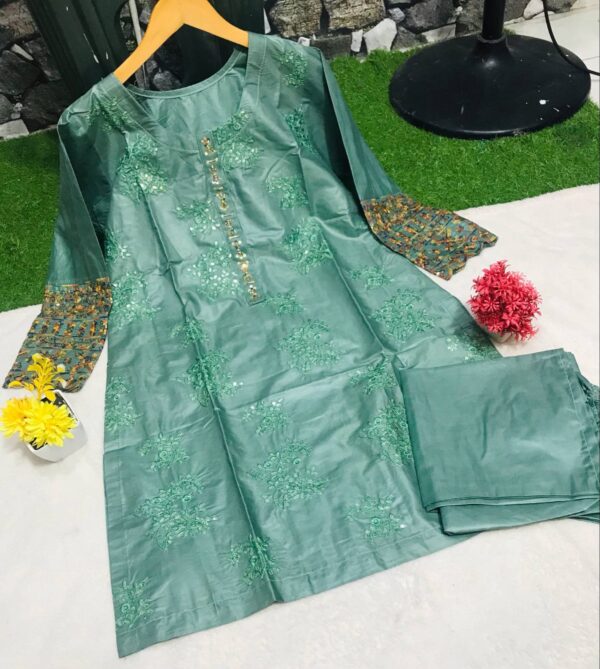 Elegant Multi Asteen 2-Piece Cotton Outfit with Hand Work - Image 10