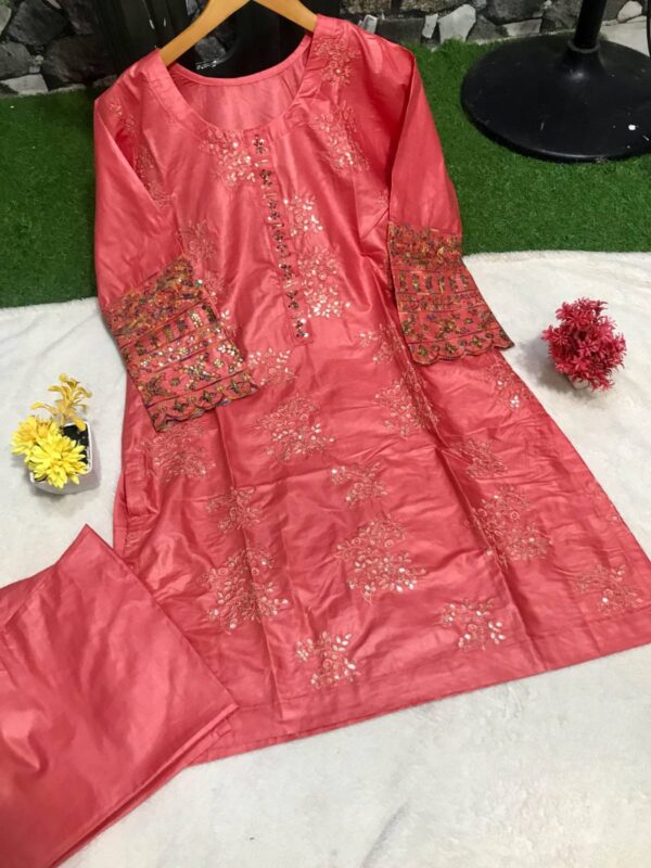 Elegant Multi Asteen 2-Piece Cotton Outfit with Hand Work - Image 2