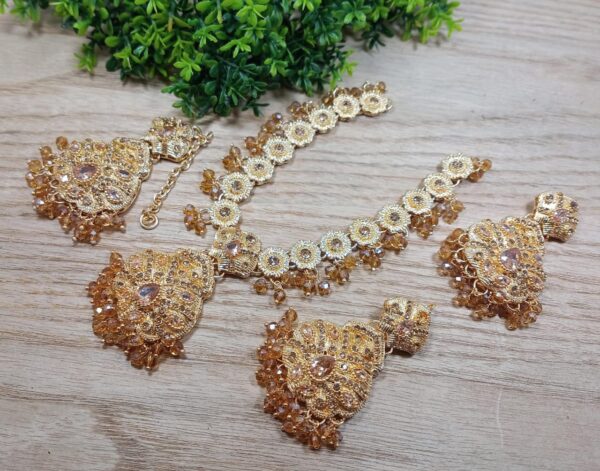 Stylish Barik Stone Zarcoon Necklace Set – New Design in 5 Elegant Colors - Image 3