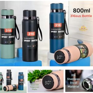 Sleek 800ml Stainless Steel Water Bottle with LED Temperature Display – Hot & Cold