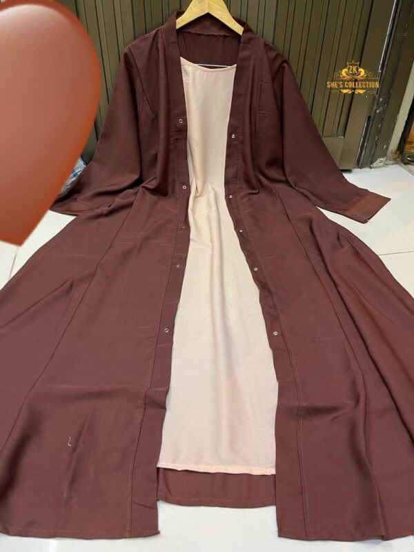 Chocolaty Georgette Abaya with Matching Stoller – Elegant Comfort in Three Sizes - Image 2