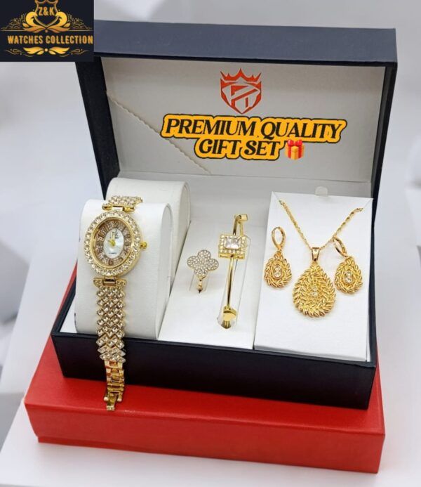 Gold-Plated Diamond Jewelry Watch Set for Girls – Complete Premium Gift Box - Image 4