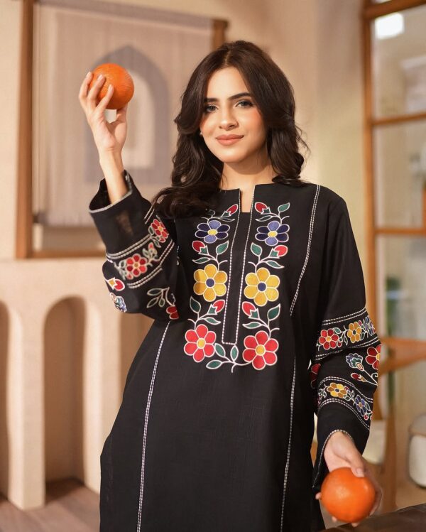 Fresh & Elegant Cottage Embroidered Long Length Summer Suit - Image 9