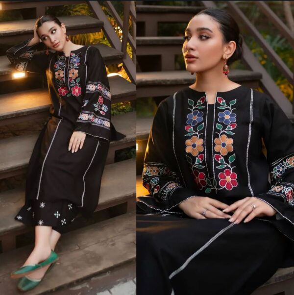 Fresh & Elegant Cottage Embroidered Long Length Summer Suit - Image 7