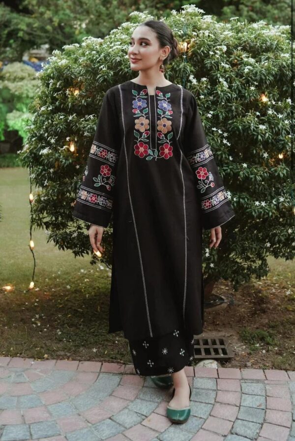 Fresh & Elegant Cottage Embroidered Long Length Summer Suit - Image 4