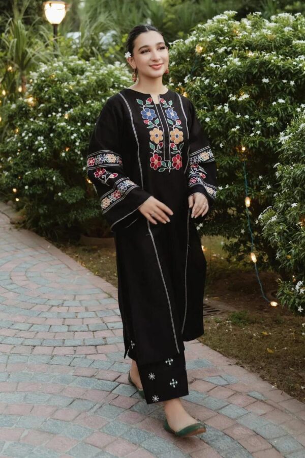 Fresh & Elegant Cottage Embroidered Long Length Summer Suit - Image 6