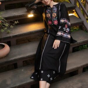 Fresh & Elegant Cottage Embroidered Long Length Summer Suit