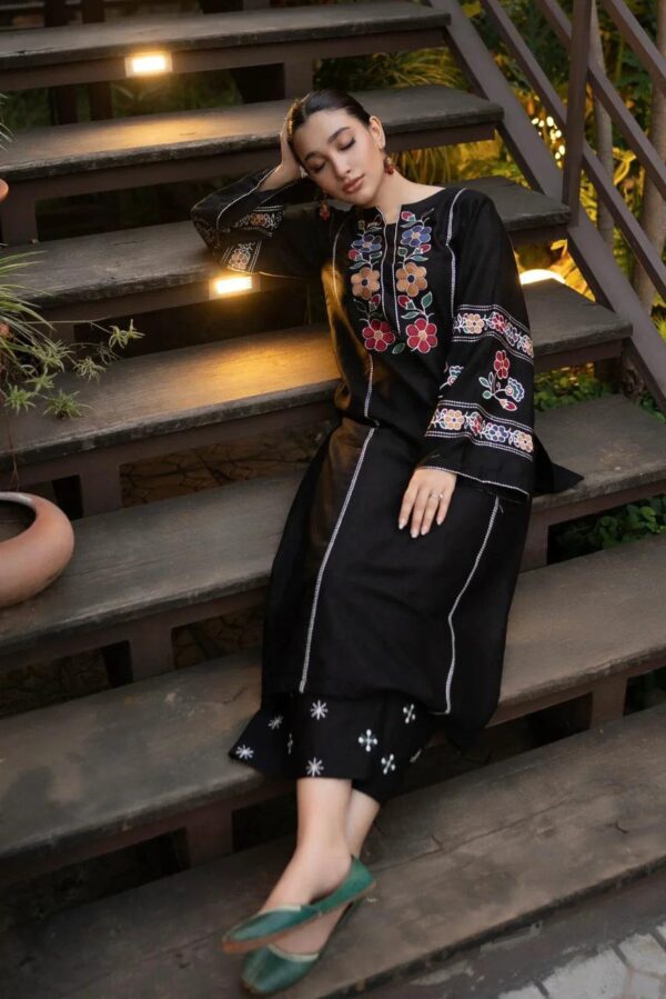 Fresh & Elegant Cottage Embroidered Long Length Summer Suit