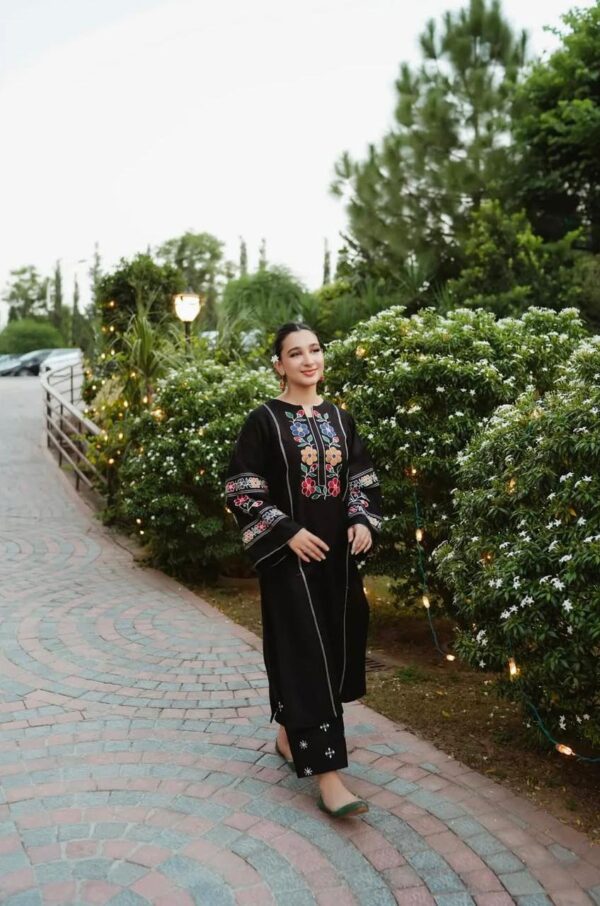 Fresh & Elegant Cottage Embroidered Long Length Summer Suit - Image 3