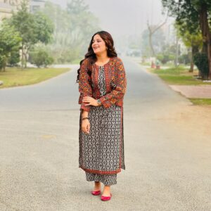 Elegant Ajrak Koti Digital Printed 3-Piece Summer Suit