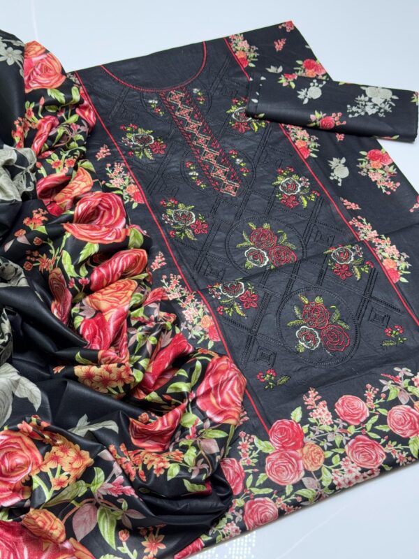 Premium Lawn 3-Piece Suit with Elegant Embroidery and Digital Prints - Image 2