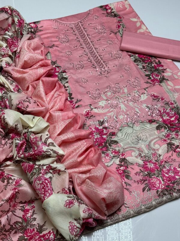 Premium Lawn 3-Piece Suit with Elegant Embroidery and Digital Prints - Image 3